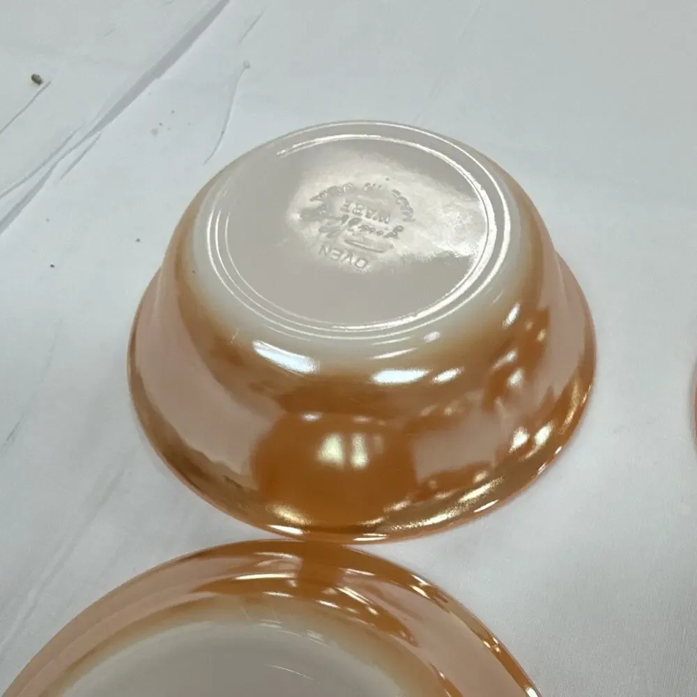 Copied - Fire-King Peach Laurel Stackable 4pc Bowl Set Mid-Century Pressed Glass